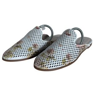 Caslon Perforated Leather Mule Slides Womens 12M White Floral Cottagecore Spring